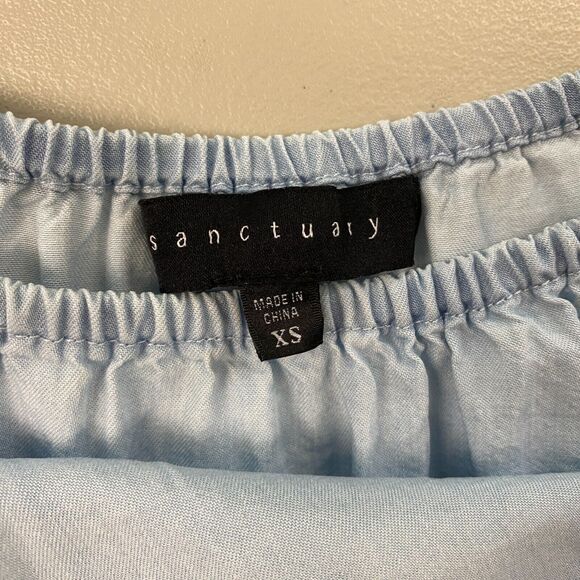 Sanctuary Top Womens XS Chambray Denim Ruffled Boho Bell Sleeve Feminine Blue - Picture 8 of 10